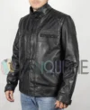 Men’s Cafe Racer Real Leather Biker Black Field Jacket left curve