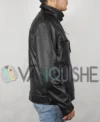 Men’s Cafe Racer Real Leather Biker Black Field Jacket right