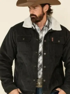 Men’s Charcoal Yellowstone Corduroy Trucker Jacket Front look