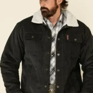 Men’s Charcoal Yellowstone Corduroy Trucker Jacket Front look