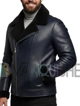 Men's Moto Inspired Sheepskin Shearling Jacket Front Look