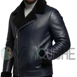 Men's Moto Inspired Sheepskin Shearling Jacket Front Look