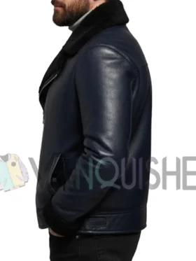 Men's Moto Inspired Sheepskin Shearling Jacket Side Look