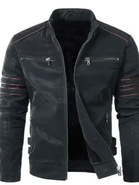 Men’s Pegasus Black Leather Biker Jacket Front Look