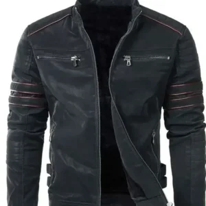 Men’s Pegasus Black Leather Biker Jacket Front Look