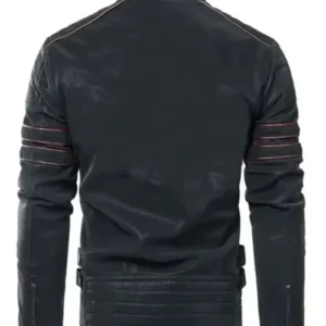 Men’s Pegasus Black Leather Biker Jacket Back look