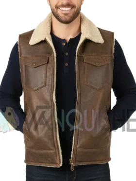 Men's Sherpa Lined Leather Vest Front Look