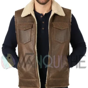 Men's Sherpa Lined Leather Vest Front Look