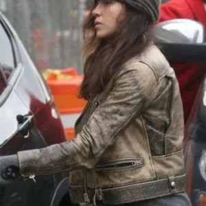 Michelle Rodriguez Brown Distressed Leather Jacket