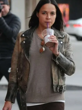 Michelle Rodriguez Brown Distressed Leather Jacket