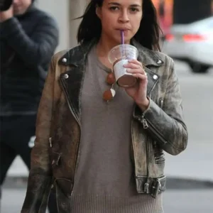 Michelle Rodriguez Brown Distressed Leather Jacket