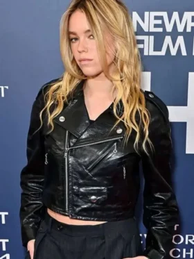 Milly Alcock Newport Beach Film Festival Black Jacket Front Look