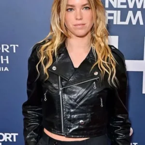 Milly Alcock Newport Beach Film Festival Black Jacket Front Look