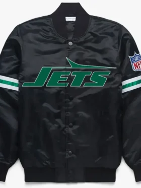 NY Jets Black Satin Jacket Front Look