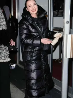 NYC 2025 Fran Drescher Black Puffer Coat Front Look