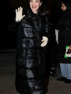 NYC 2025 Fran Drescher Black Puffer Coat Front Look