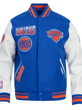 New York Knicks Turn It Up Wool Varsity Jacket Front Look