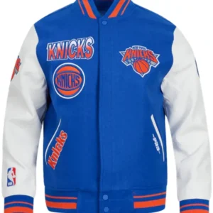 New York Knicks Turn It Up Wool Varsity Jacket Front Look