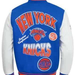 New York Knicks Turn It Up Wool Varsity Jacket Back Look