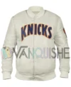 Ny Knicks Pinstripe Bomber Satin Jacket front van