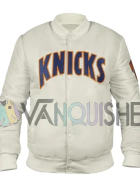 Ny Knicks Pinstripe Bomber Satin Jacket front van