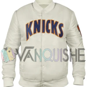 Ny Knicks Pinstripe Bomber Satin Jacket front van