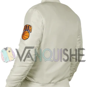 Ny Knicks Pinstripe Bomber Satin Jacket leftback van