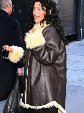 Odessa A’zion Shearling Leather Coat Front Look
