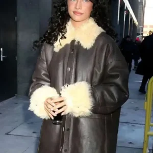 Odessa A’zion Shearling Leather Coat Front Look