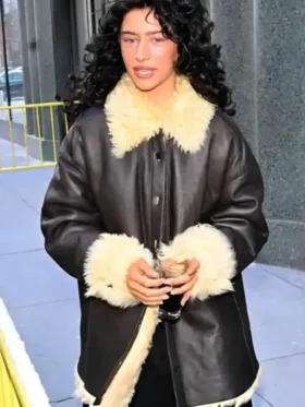 Odessa A’zion Shearling Leather Coat Front Look