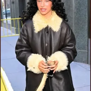 Odessa A’zion Shearling Leather Coat Front Look
