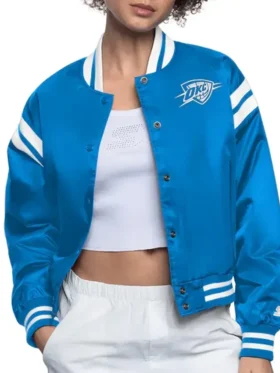 Oklahoma City Thunder Blue Full Count Satin Jacket Front Look