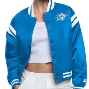 Oklahoma City Thunder Blue Full Count Satin Jacket Front Look