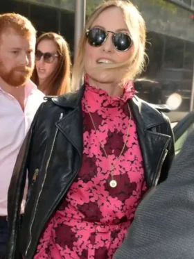 Olivia Wilde NYC Black Leather Jacket Front Look