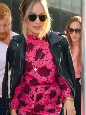 Olivia Wilde NYC Black Leather Jacket Front Look