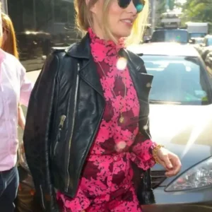 Olivia Wilde NYC Black Leather Jacket Front Look