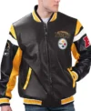 Pittsburgh Steelers Black Varsity Full-Zip Leather Jacket Front Look