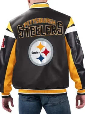 Pittsburgh Steelers Black Varsity Full-Zip Leather Jacket Back Look