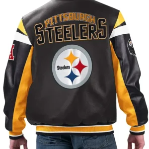 Pittsburgh Steelers Black Varsity Full-Zip Leather Jacket Back Look