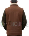 Premium Mens Brown Shearling Lined Sleeveless Leather Jacket Back Look
