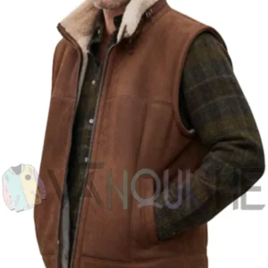 Premium Mens Brown Shearling Lined Sleeveless Leather Jacket
