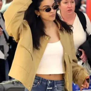 Rachel Zegler Brown Jacket Front Look