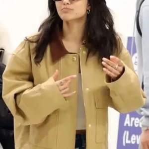 Rachel Zegler Brown Jacket Front Look