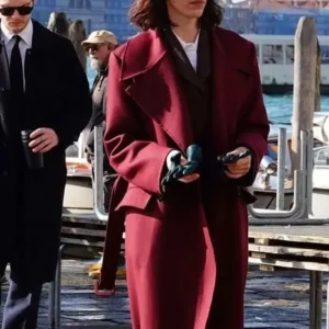 Rebecca Hall The Beauty Maroon Trench Coat Front Look