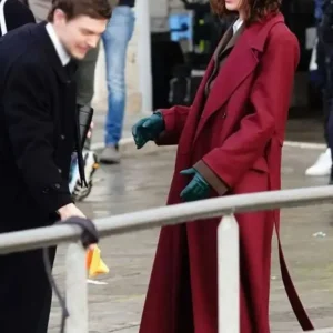 Rebecca Hall The Beauty Maroon Trench Coat Front Look