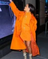 Rihanna Bergdorf Goodman Orange Coat Front Look