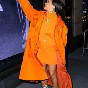 Rihanna Bergdorf Goodman Orange Coat Front Look