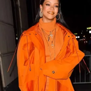 Rihanna Bergdorf Goodman Orange Coat Front Look