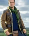 Sam Heughan Men in Kilts S02 Brown Shearling Jacket Front Look