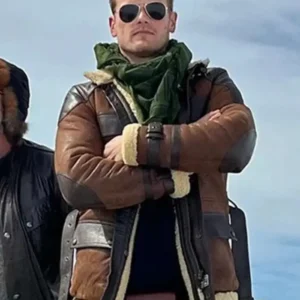 Sam Heughan Men in Kilts S02 Brown Shearling Jacket Front Look